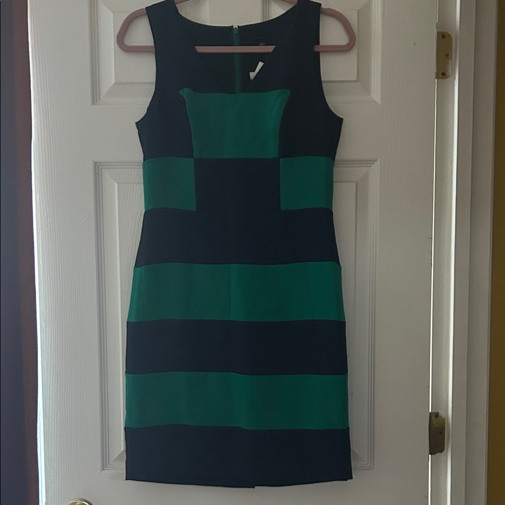 Ann Taylor Navy and Green Block-Stripe Sleeveless Mini Dress